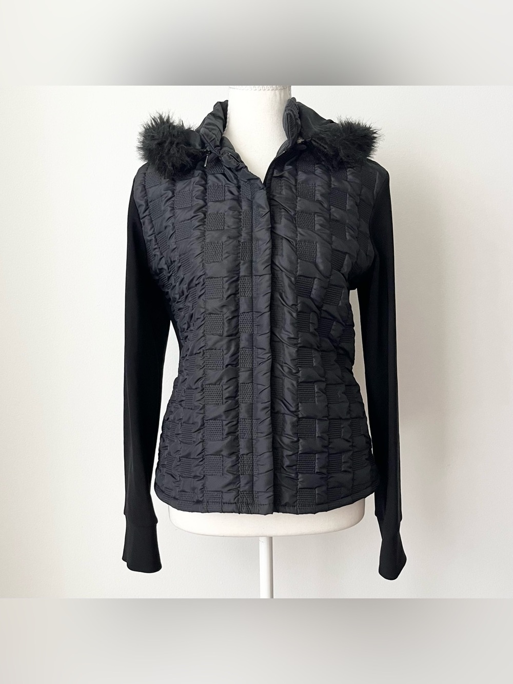 Vintage Rayure Paris Women's Quilted Jacket Size 42 (L) Hooded Made in France